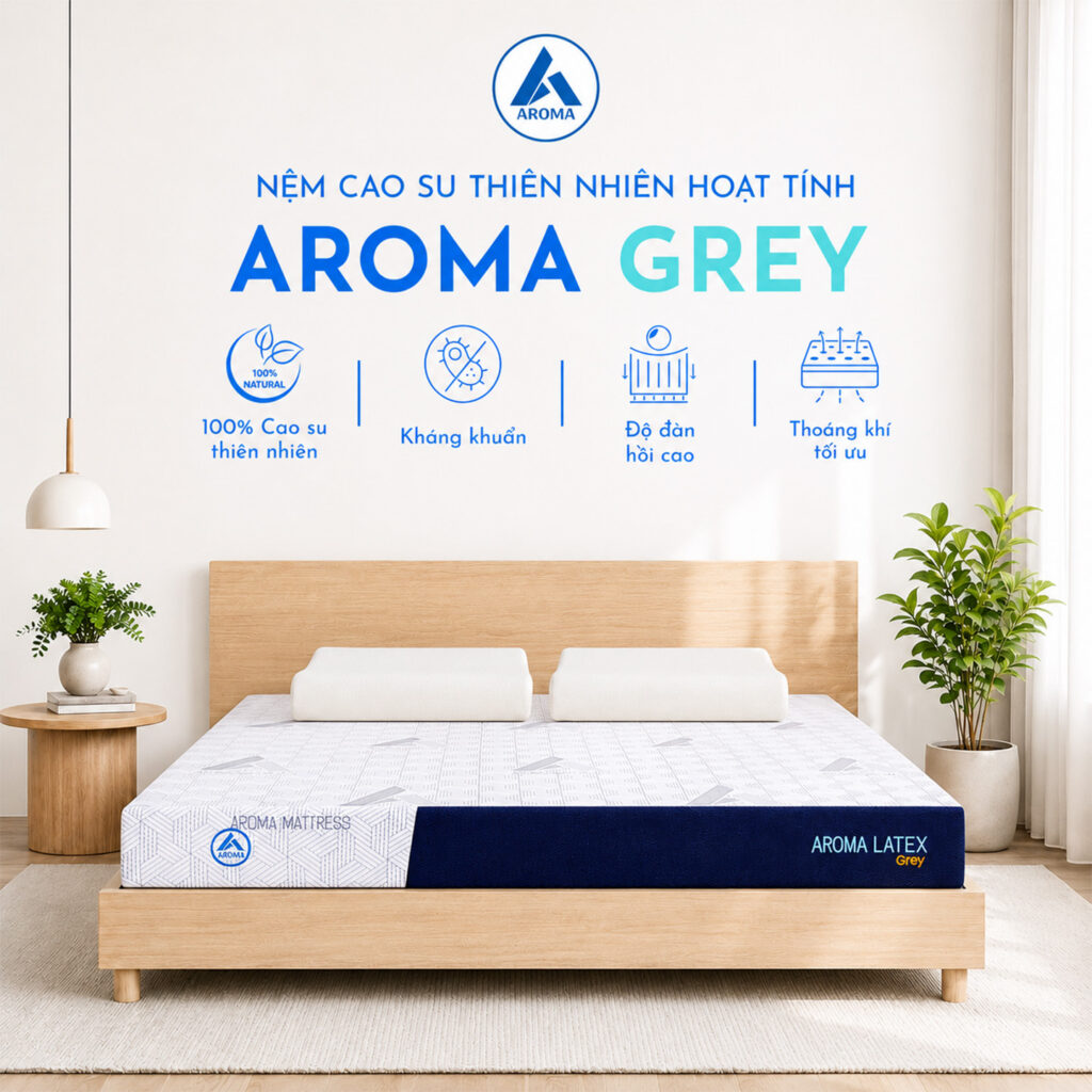 Nệm cao su thiên nhiên hoạt tính Aroma Grey